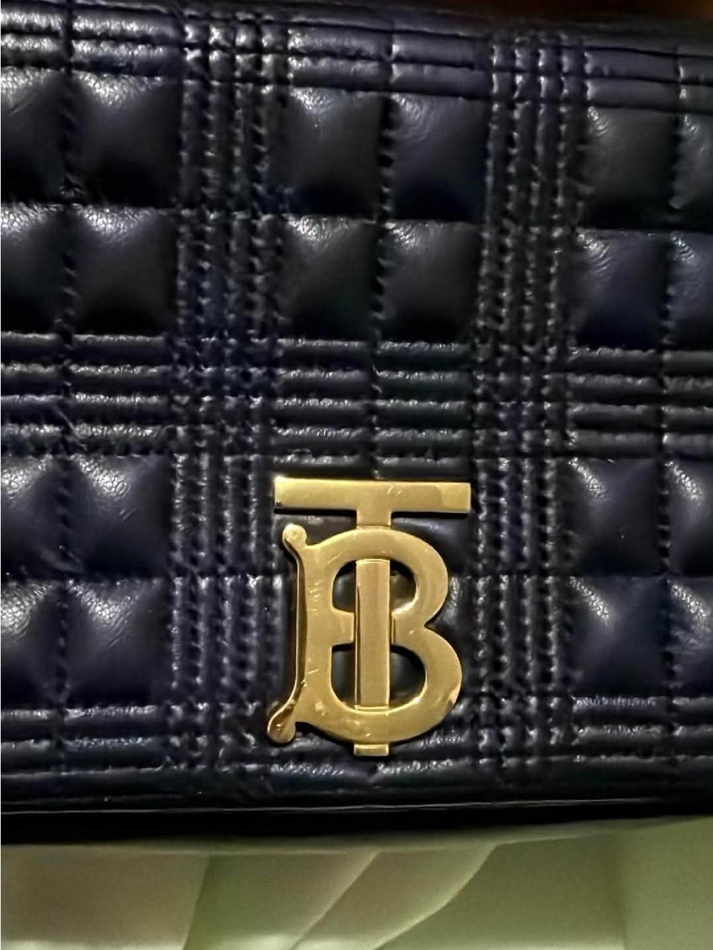 Burberry black medium Quilted Leather Shoulder Bag with Gold TB Logo